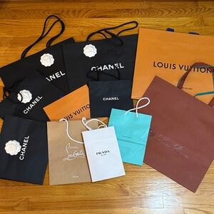 Chanel & Designer Shopping Bag Set - 11 pieces Black, Orange, Brown, Blue, White